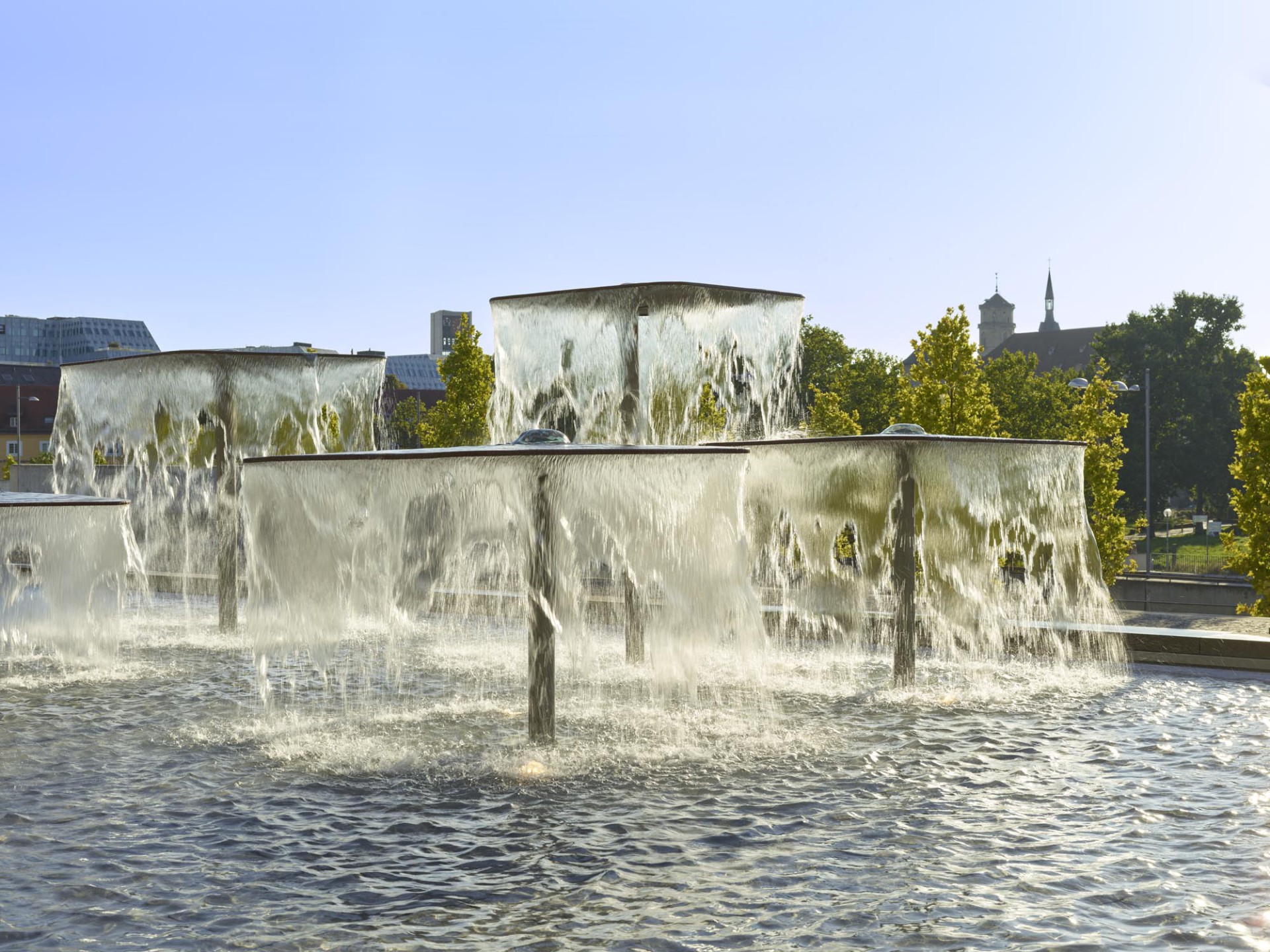 Forecourt Württembergische Landesbibliothek - Boulevard, open Staircase und Space around Fitz-Faller-Fountain